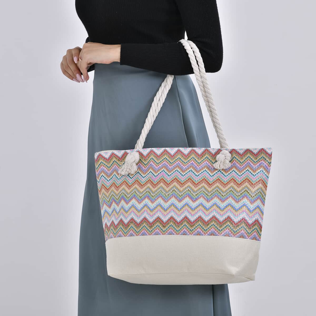 Multi Color Tote Bag with Ribbon image number 2