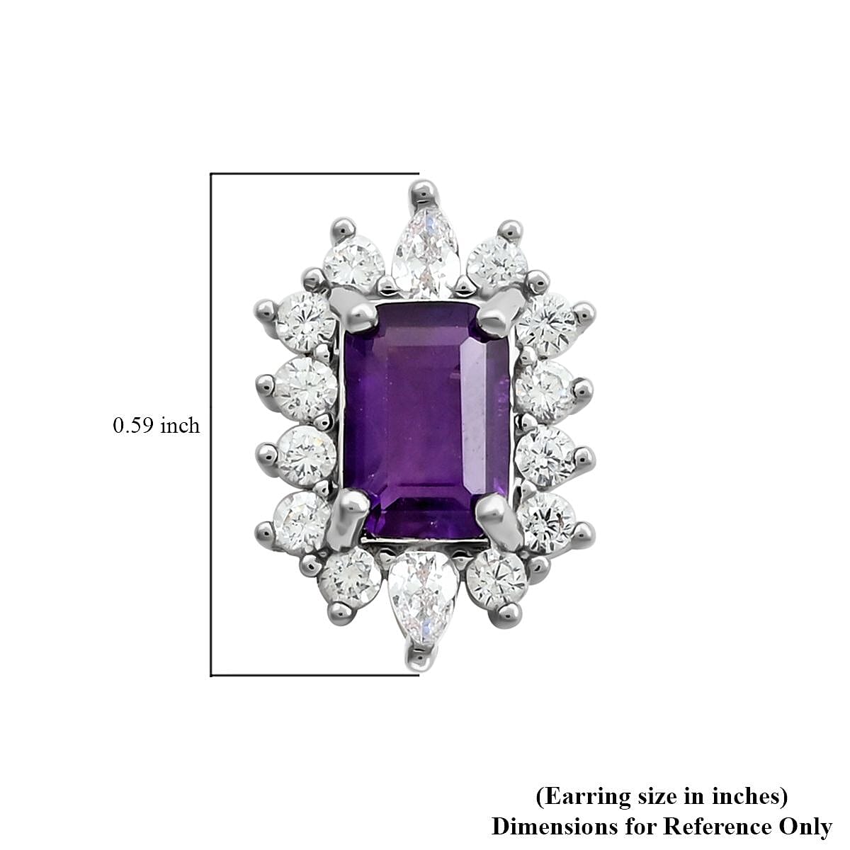 Amethyst and Simulated Diamond Earrings in Silvertone 2.00 ctw image number 5