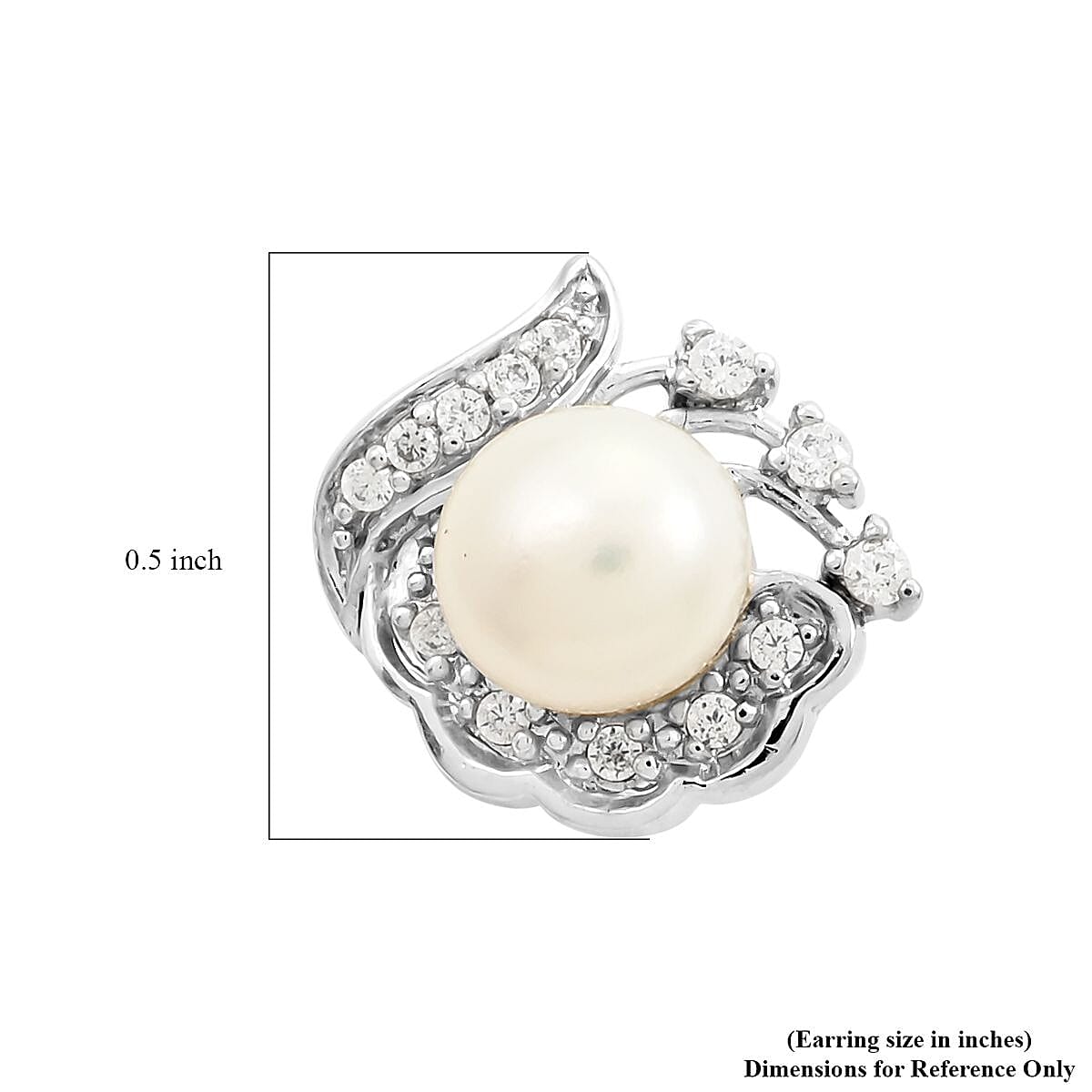 Freshwater Pearl and Simulated Diamond Earrings in Silvertone 0.15 ctw