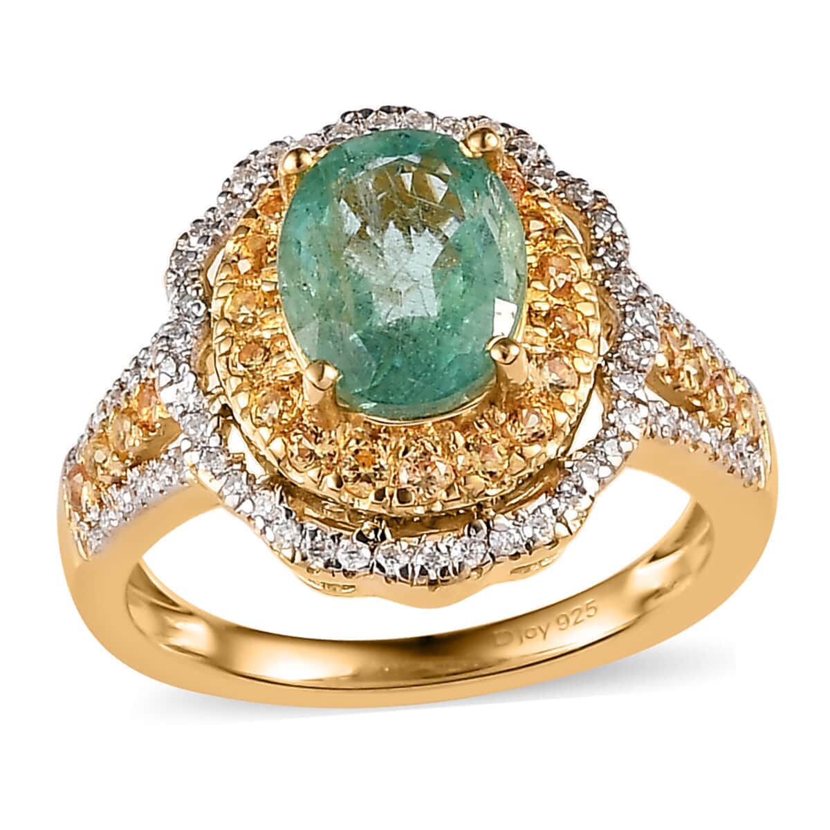 Ethiopian Emerald and Multi Gemstone Floral Ring in Vermeil Yellow Gold Over Sterling Silver (Size 10.0) 2.60 ctw image number 0