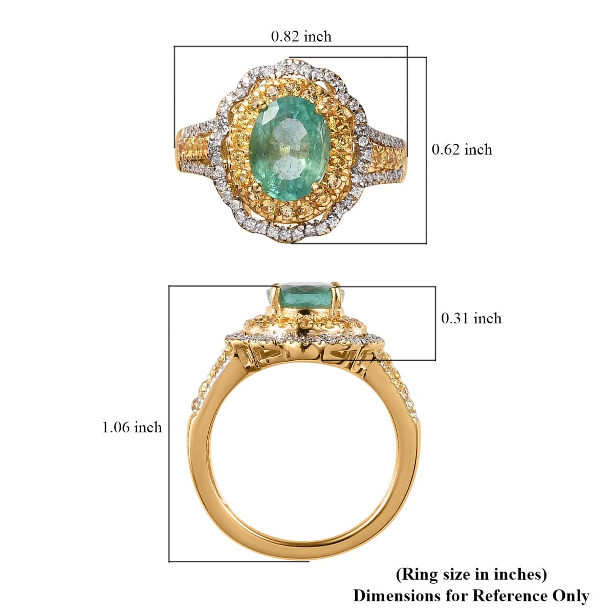 Ethiopian Emerald and Multi Gemstone Floral Ring in Vermeil Yellow Gold Over Sterling Silver (Size 10.0) 2.60 ctw image number 5