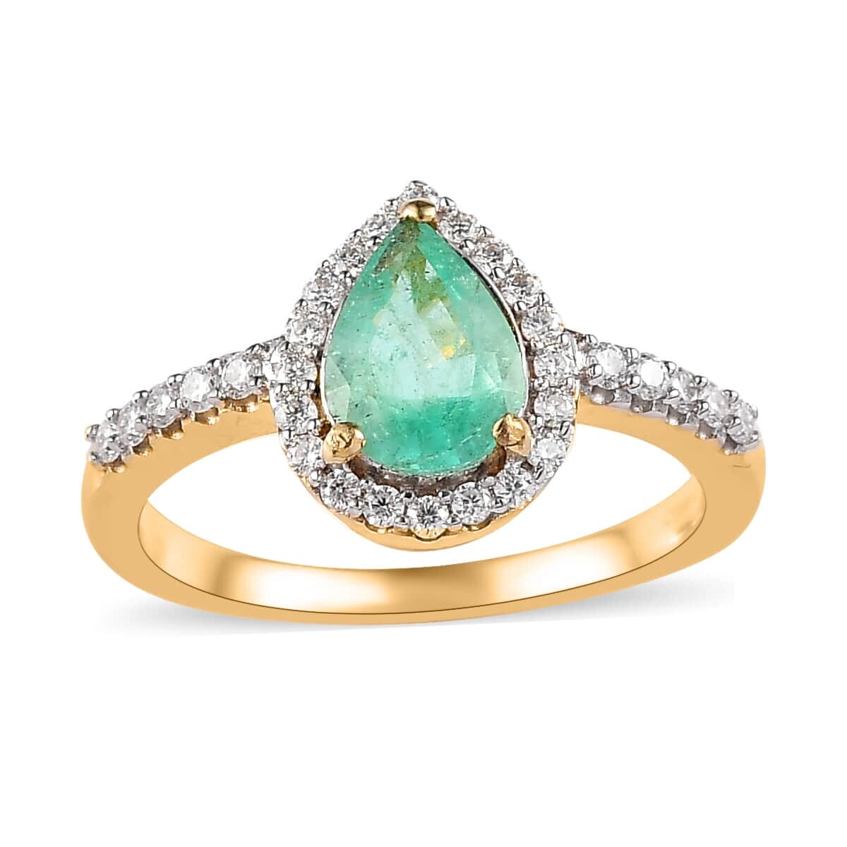 Ethiopian Emerald and Moissanite Halo Ring in Vermeil Yellow Gold Over Sterling Silver 1.30 ctw image number 0