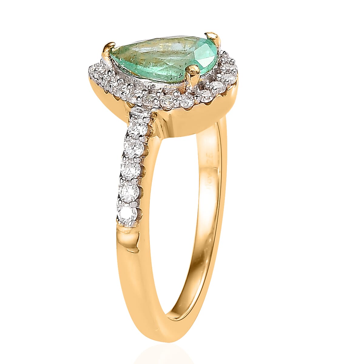 Ethiopian Emerald and Moissanite Halo Ring in Vermeil Yellow Gold Over Sterling Silver (Size 9.0) 1.30 ctw image number 3