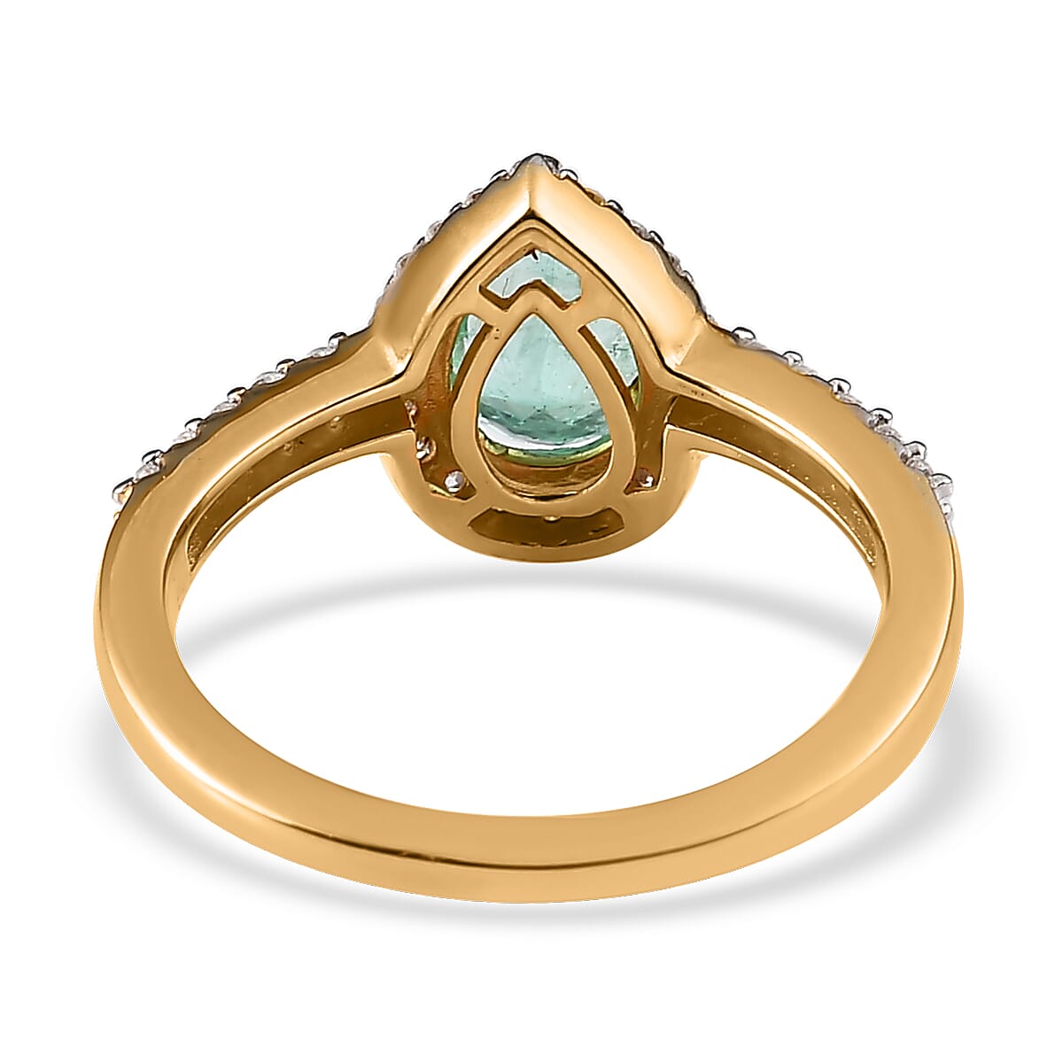 Ethiopian Emerald and Moissanite Halo Ring in Vermeil Yellow Gold Over Sterling Silver (Size 9.0) 1.30 ctw image number 4