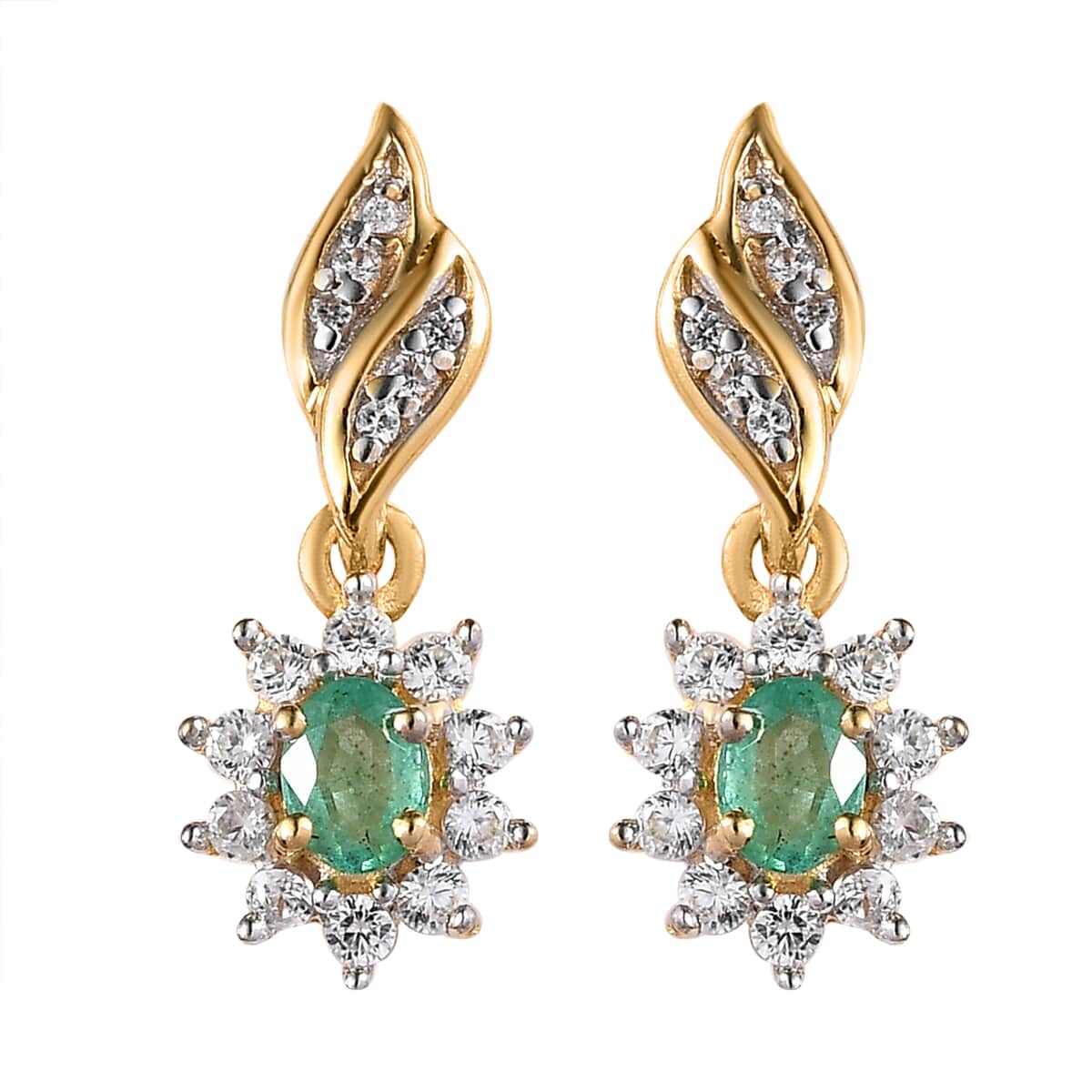 Ethiopian Emerald and White Zircon Dangle Earrings in Vermeil Yellow Gold Over Sterling Silver 0.80 ctw image number 0