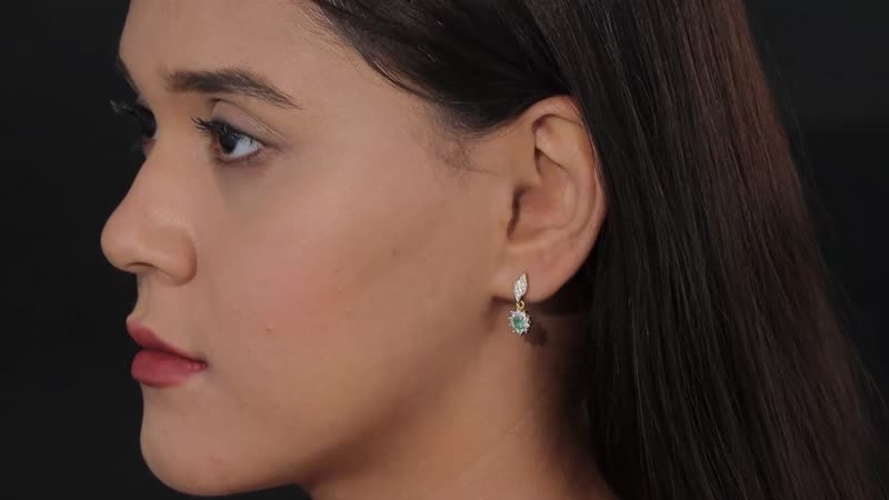Ethiopian Emerald and White Zircon Dangle Earrings in Vermeil Yellow Gold Over Sterling Silver 0.80 ctw