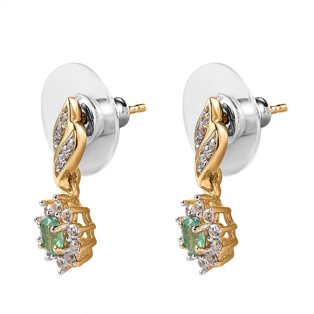 Ethiopian Emerald and White Zircon Dangle Earrings in Vermeil Yellow Gold Over Sterling Silver 0.80 ctw image number 3