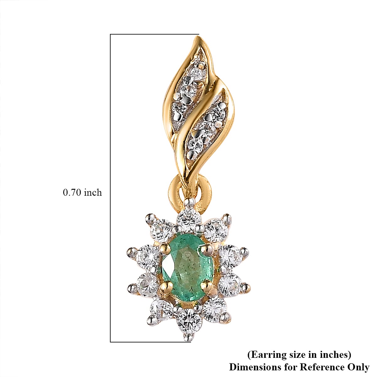 Ethiopian Emerald and White Zircon Dangle Earrings in Vermeil Yellow Gold Over Sterling Silver 0.80 ctw