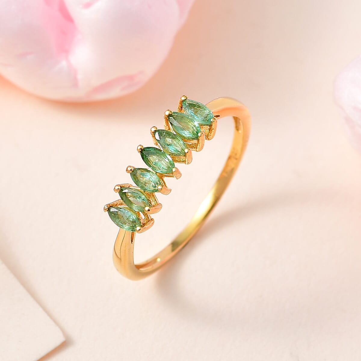 Ethiopian Emerald 7 Stone Ring in Vermeil Yellow Gold Over Sterling Silver 0.65 ctw image number 1