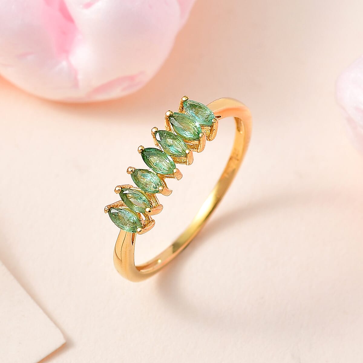 Ethiopian Emerald 7 Stone Ring in Vermeil Yellow Gold Over Sterling Silver (Size 5.0) 0.65 ctw image number 1