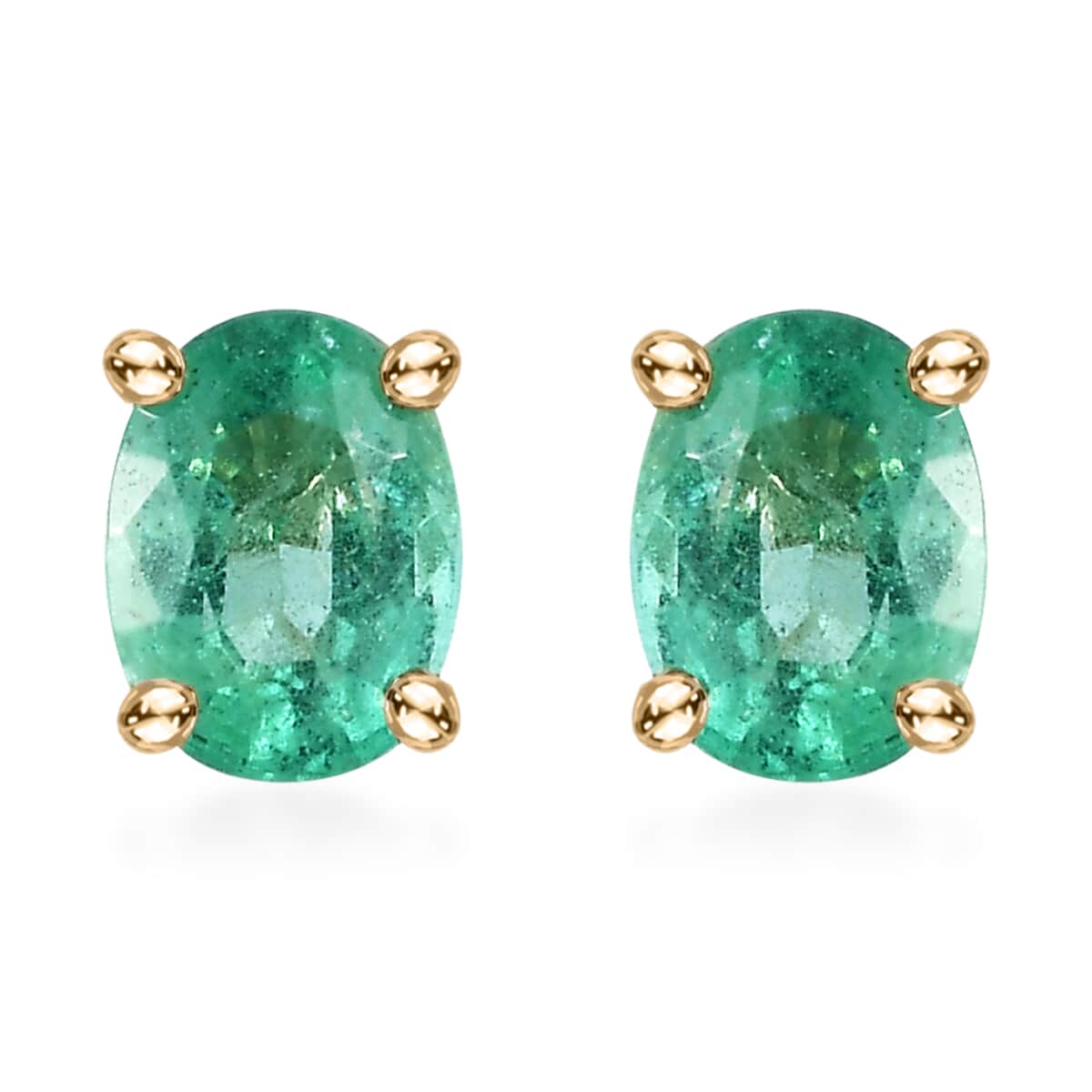 Luxoro 10K Yellow Gold Premium Ethiopian Emerald Solitaire Stud Earrings 0.65 ctw image number 0