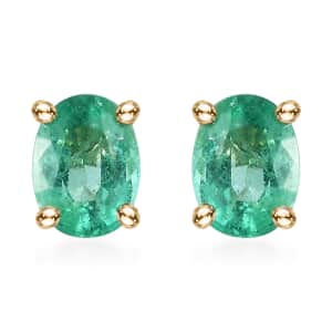 Luxoro 10K Yellow Gold Premium Ethiopian Emerald Solitaire Stud Earrings 0.65 ctw