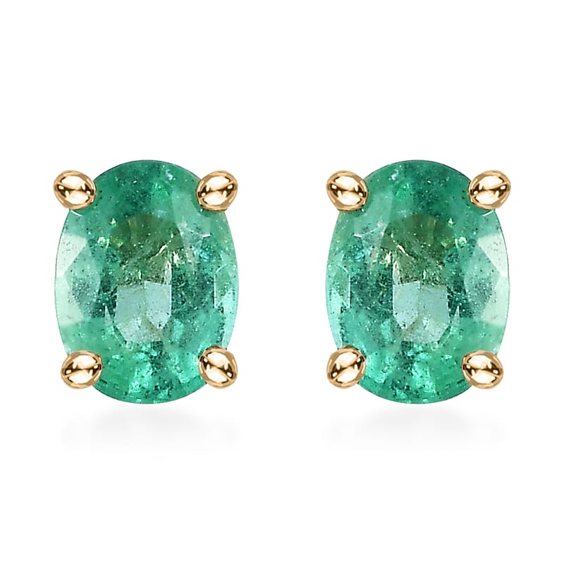 Luxoro 10K Yellow Gold Premium Ethiopian Emerald Solitaire Stud Earrings 0.65 ctw