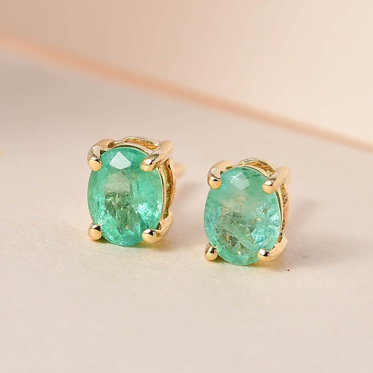 Luxoro 10K Yellow Gold Premium Ethiopian Emerald Solitaire Stud Earrings 0.65 ctw image number 1