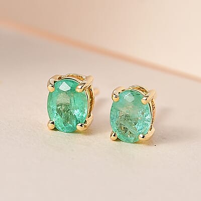 Luxoro 10K Yellow Gold Premium Ethiopian Emerald Solitaire Stud Earrings 0.65 ctw