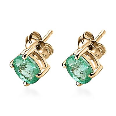 Luxoro 10K Yellow Gold Premium Ethiopian Emerald Solitaire Stud Earrings 0.65 ctw