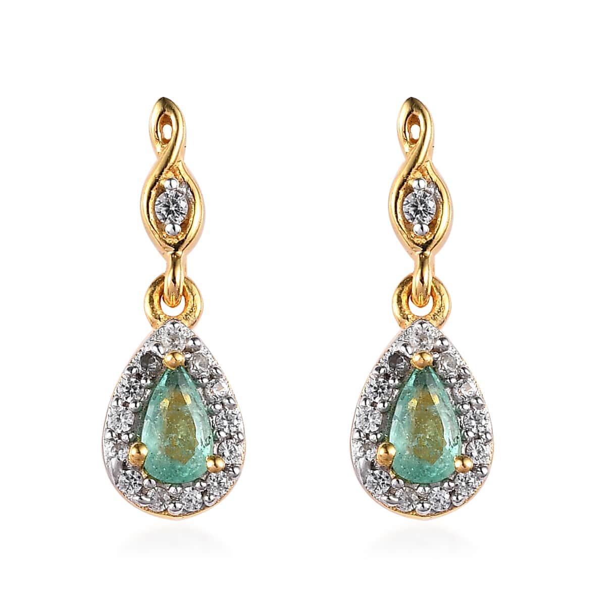 Ethiopian Emerald and White Zircon Dangle Earrings in Vermeil Yellow Gold Over Sterling Silver 0.60 ctw image number 0