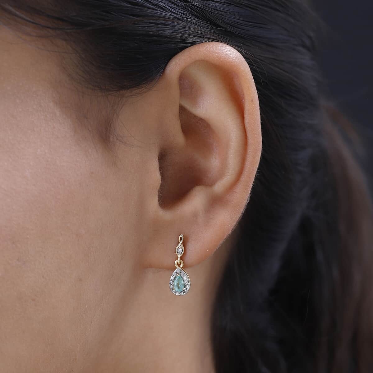 Ethiopian Emerald and White Zircon Dangle Earrings in Vermeil Yellow Gold Over Sterling Silver 0.60 ctw image number 2