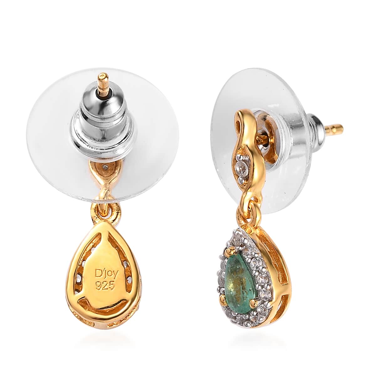 Ethiopian Emerald and White Zircon Dangle Earrings in Vermeil Yellow Gold Over Sterling Silver 0.60 ctw image number 3