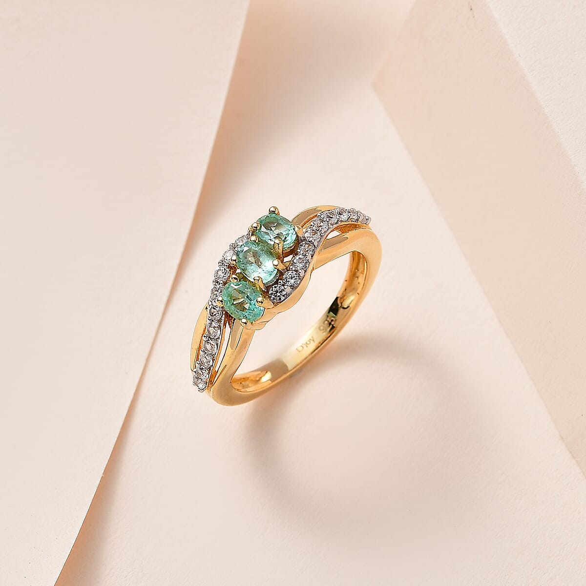 Ethiopian Emerald and White Zircon Bypass Ring in Vermeil Yellow Gold Over Sterling Silver 0.85 ctw image number 1