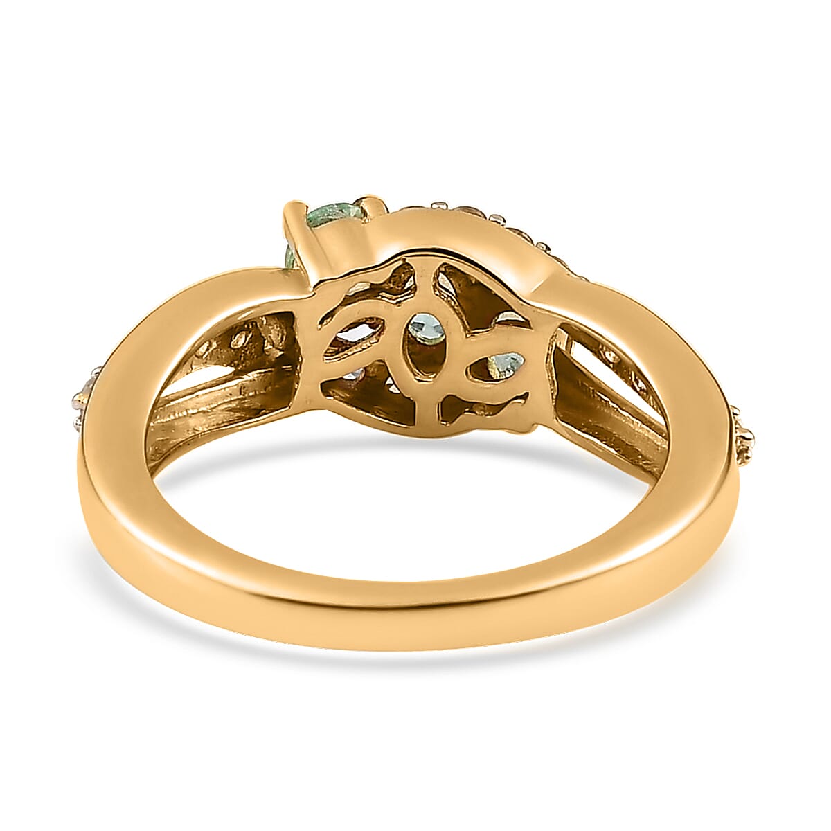 Ethiopian Emerald and White Zircon Bypass Ring in Vermeil Yellow Gold Over Sterling Silver 0.85 ctw image number 4