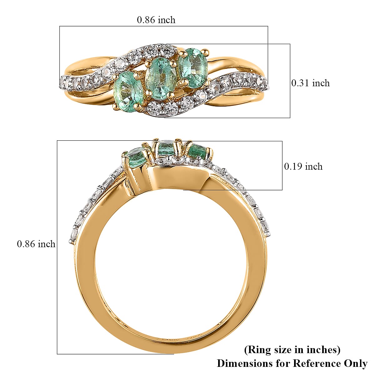 Ethiopian Emerald and White Zircon Bypass Ring in Vermeil Yellow Gold Over Sterling Silver 0.85 ctw image number 5