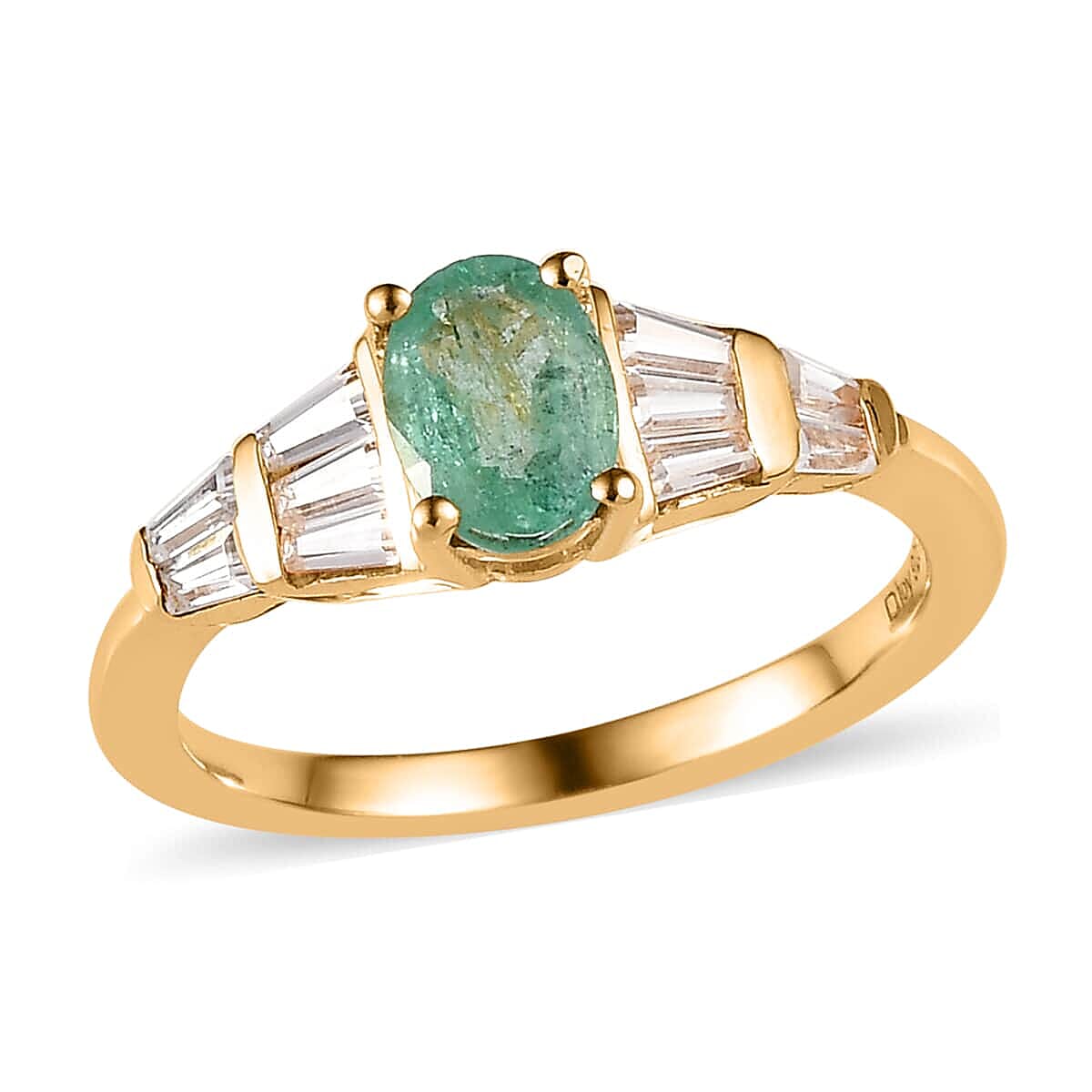 Ethiopian Emerald and Moissanite Ring in Vermeil Yellow Gold Over Sterling Silver 1.00 ctw (Del. in 5-7 Days) image number 0