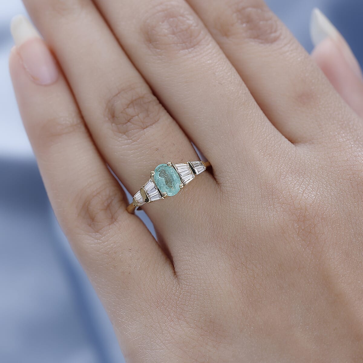 Ethiopian Emerald and Moissanite Ring in Vermeil Yellow Gold Over Sterling Silver 1.00 ctw (Del. in 5-7 Days) image number 2