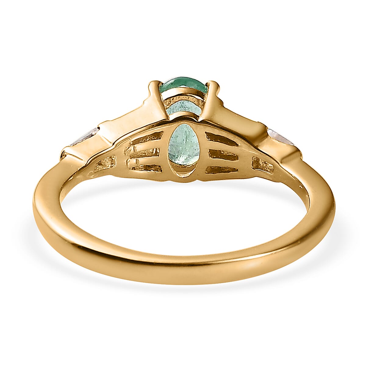 Ethiopian Emerald and Moissanite Ring in Vermeil Yellow Gold Over Sterling Silver 1.00 ctw (Del. in 5-7 Days) image number 4