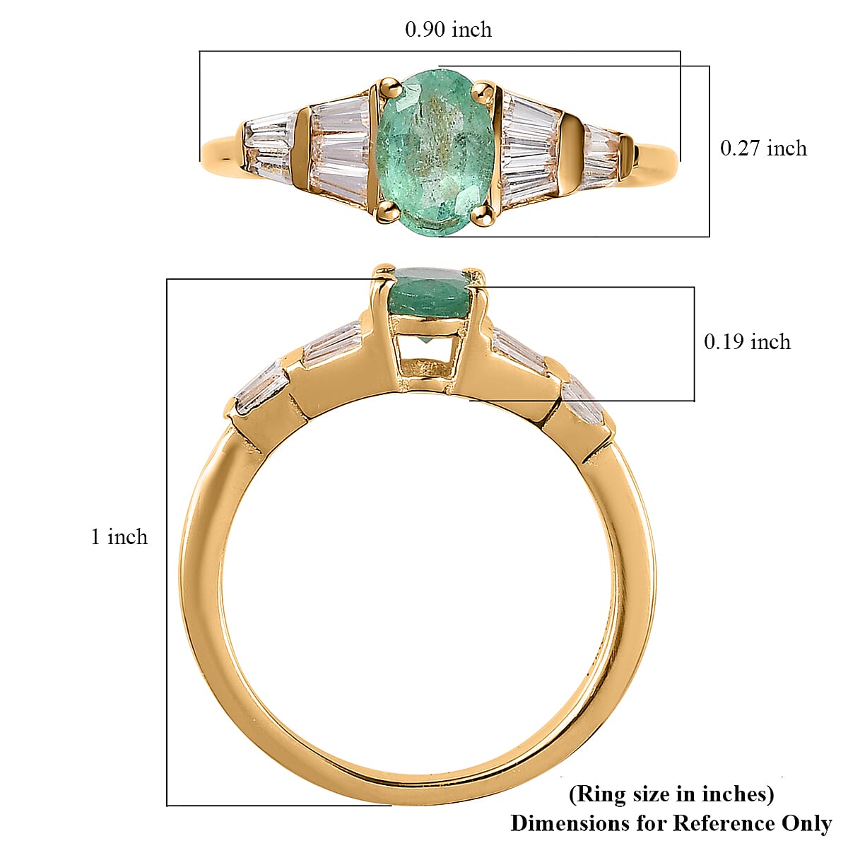 Ethiopian Emerald and Moissanite Ring in Vermeil Yellow Gold Over Sterling Silver 1.00 ctw (Del. in 5-7 Days) image number 5