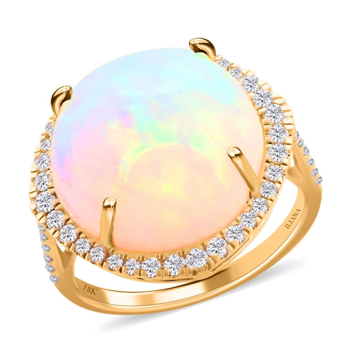 Certified & Appraised Iliana 18K Yellow Gold AAA Ethiopian Welo Opal and G-H SI Diamond Ring (Size 7.0) 4.50 Grams 10.20 ctw image number 0