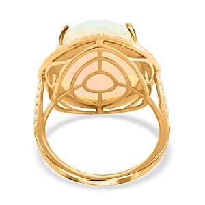 Certified & Appraised Iliana 18K Yellow Gold AAA Ethiopian Welo Opal and G-H SI Diamond Ring (Size 8.0) 4.50 Grams 10.20 ctw