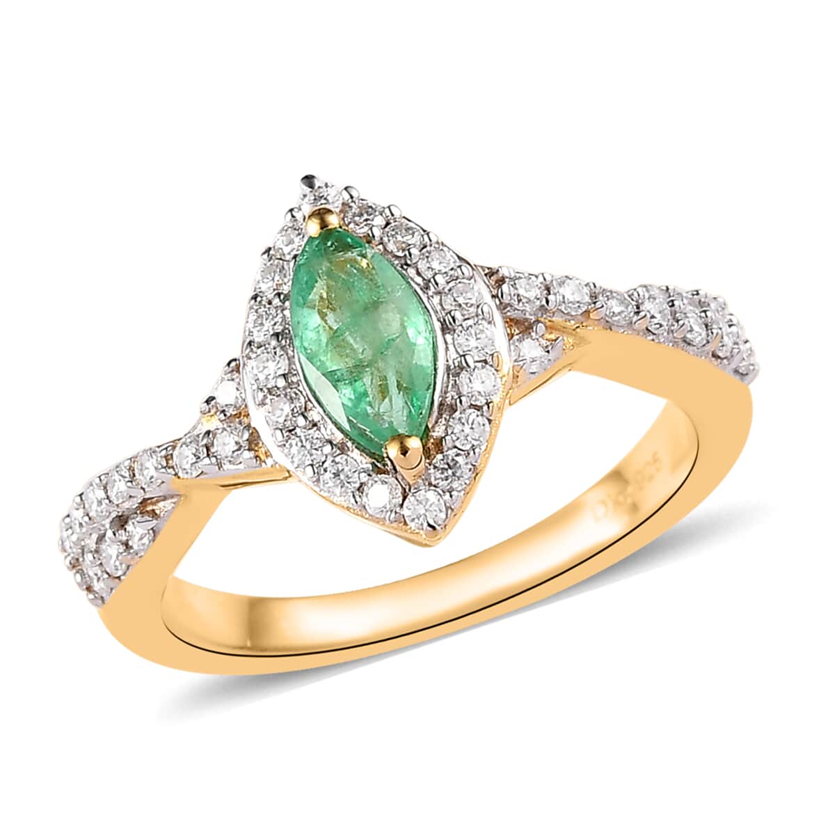 Ethiopian Emerald and Moissanite Halo Ring in Vermeil Yellow Gold Over Sterling Silver 0.70 ctw image number 0