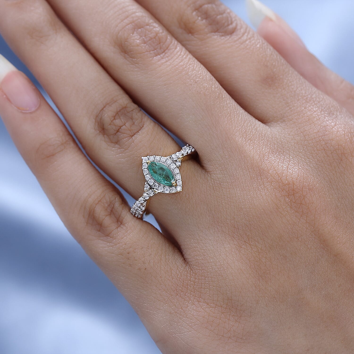 Ethiopian Emerald and Moissanite Halo Ring in Vermeil Yellow Gold Over Sterling Silver (Size 10.0) 0.70 ctw