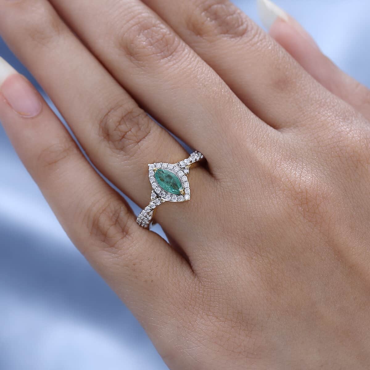 Ethiopian Emerald and Moissanite Halo Ring in Vermeil Yellow Gold Over Sterling Silver 0.70 ctw image number 2