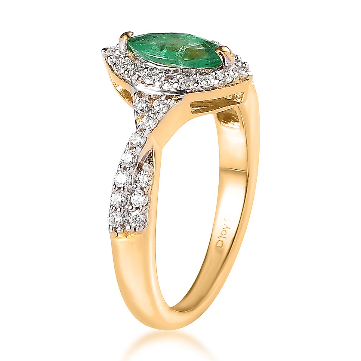 Ethiopian Emerald and Moissanite Halo Ring in Vermeil Yellow Gold Over Sterling Silver (Size 10.0) 0.70 ctw