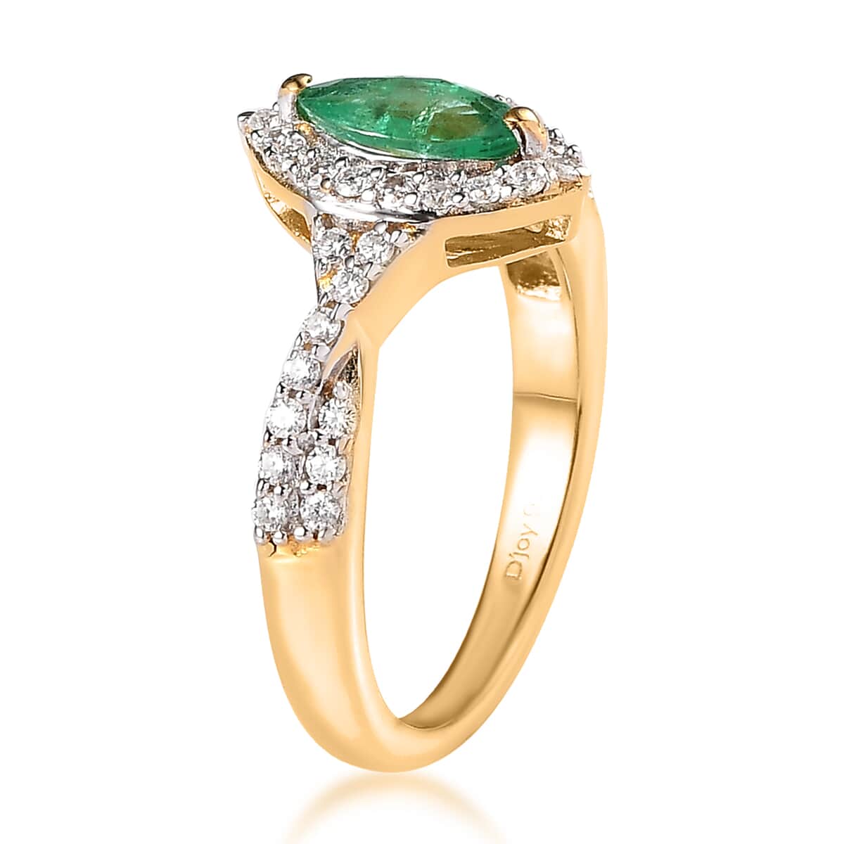 Ethiopian Emerald and Moissanite Halo Ring in Vermeil Yellow Gold Over Sterling Silver 0.70 ctw image number 3