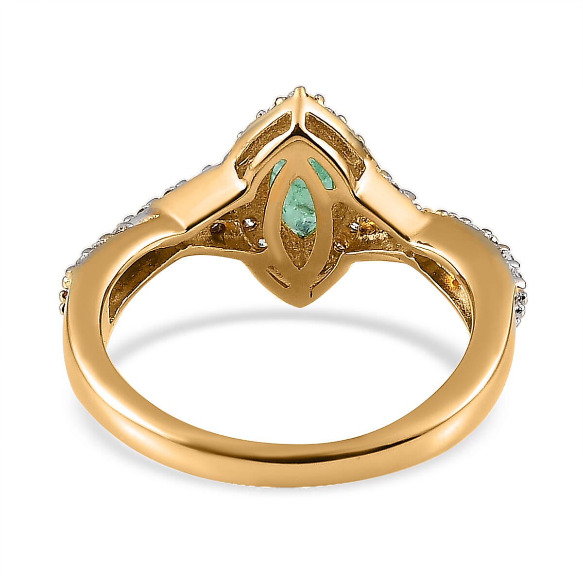 Ethiopian Emerald and Moissanite Halo Ring in Vermeil Yellow Gold Over Sterling Silver (Size 10.0) 0.70 ctw