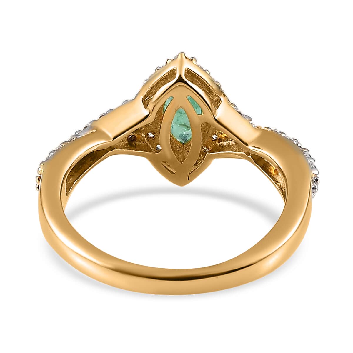 Ethiopian Emerald and Moissanite Halo Ring in Vermeil Yellow Gold Over Sterling Silver 0.70 ctw image number 4