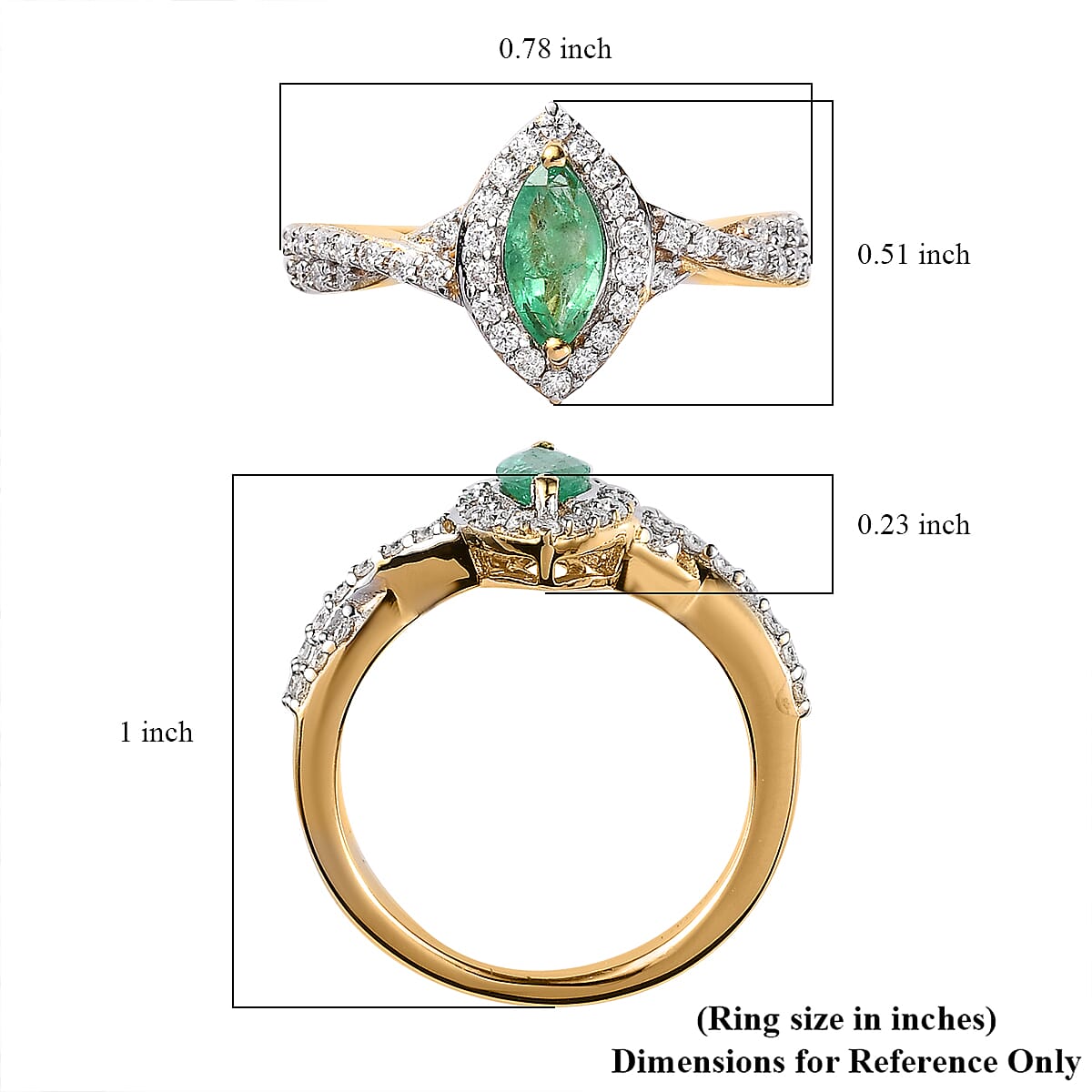 Ethiopian Emerald and Moissanite Halo Ring in Vermeil Yellow Gold Over Sterling Silver (Size 10.0) 0.70 ctw