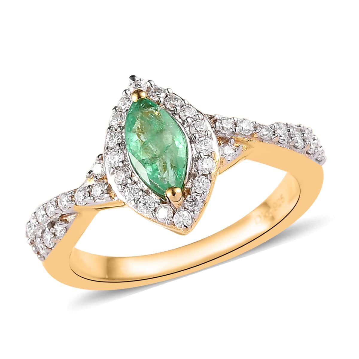 Ethiopian Emerald and Moissanite Halo Ring in Vermeil Yellow Gold Over Sterling Silver (Size 7.0) 0.70 ctw image number 0