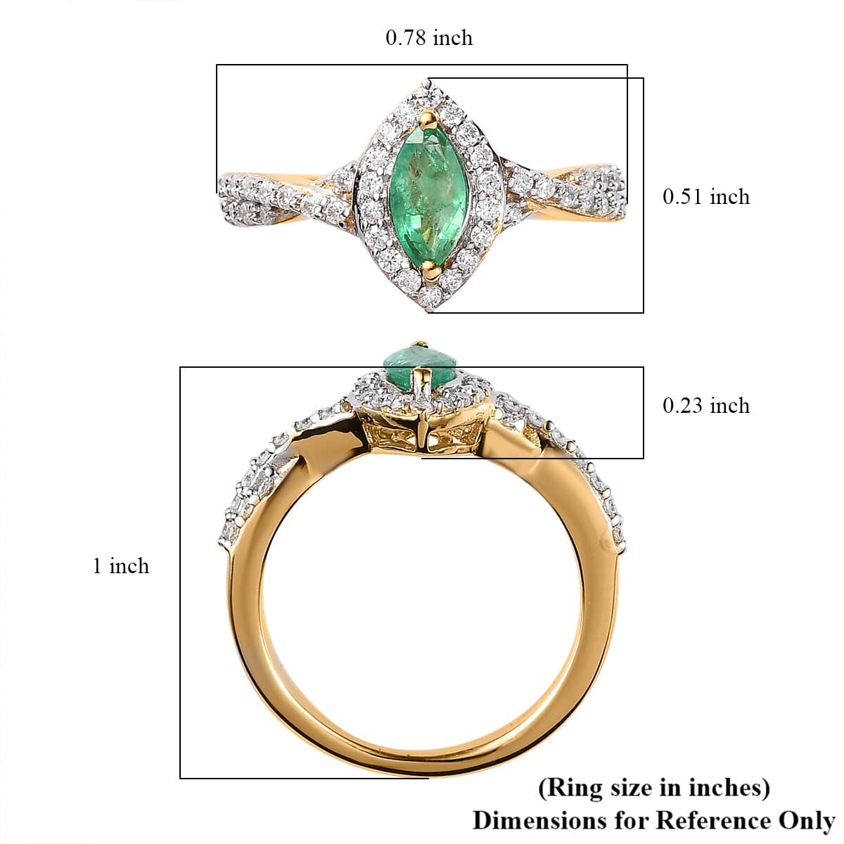 Ethiopian Emerald and Moissanite Halo Ring in Vermeil Yellow Gold Over Sterling Silver (Size 7.0) 0.70 ctw image number 5