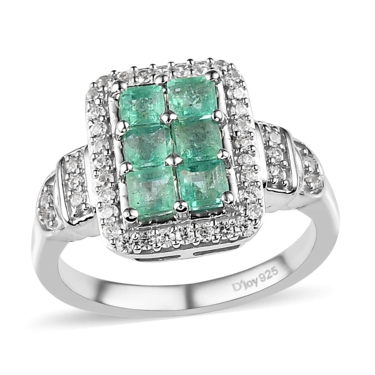 Ethiopian Emerald and White Zircon Ring in Platinum Over Sterling Silver 1.40 ctw image number 0