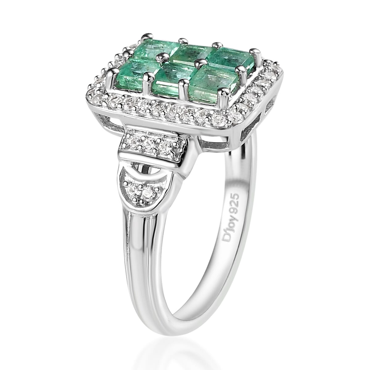 Ethiopian Emerald and White Zircon Ring in Platinum Over Sterling Silver 1.40 ctw image number 3