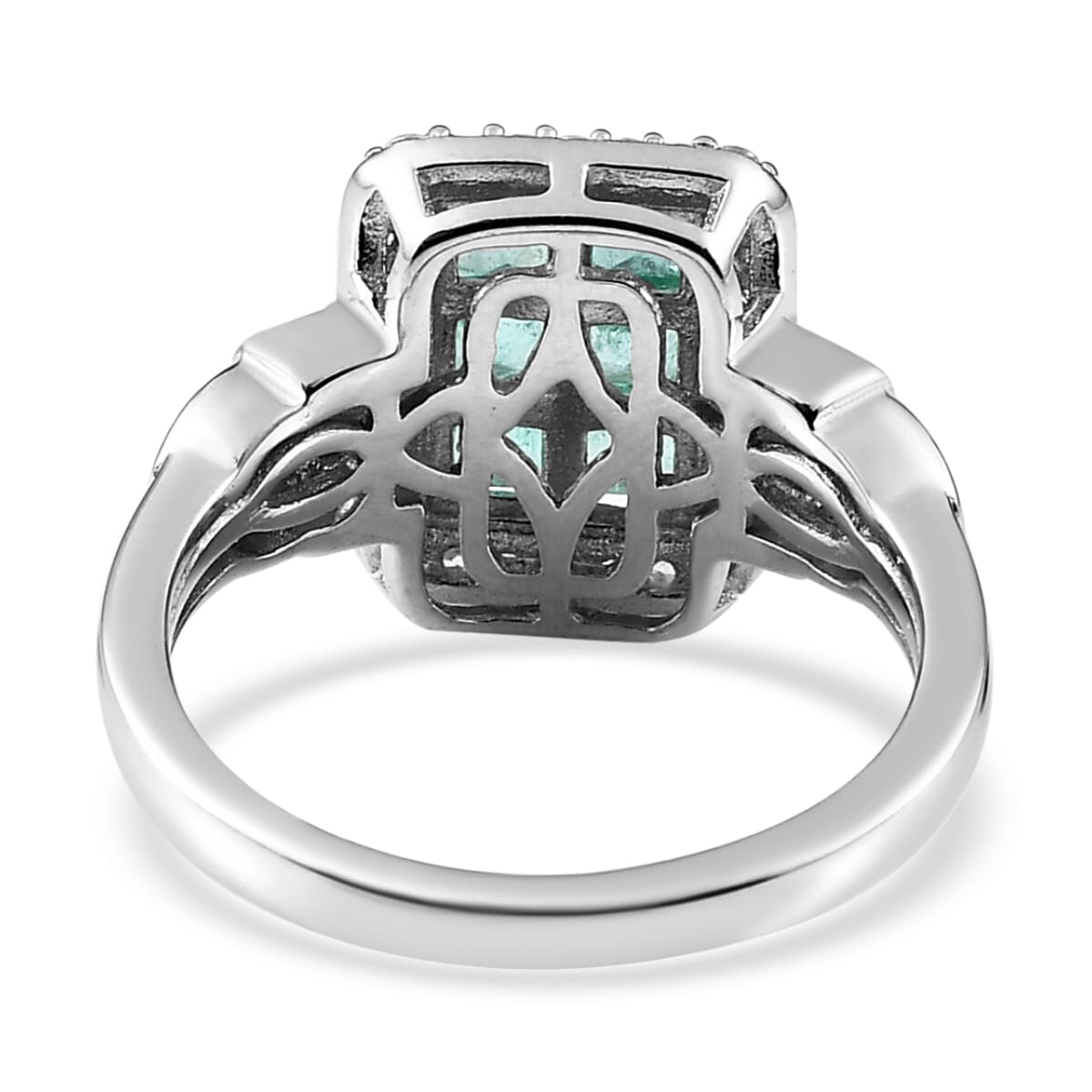 Ethiopian Emerald and White Zircon Ring in Platinum Over Sterling Silver 1.40 ctw image number 4