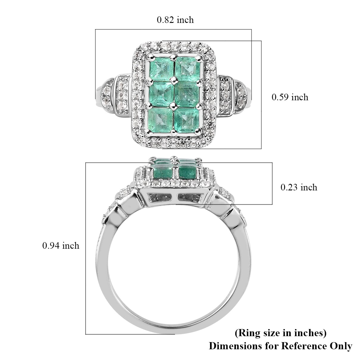 Ethiopian Emerald and White Zircon Ring in Platinum Over Sterling Silver 1.40 ctw image number 5
