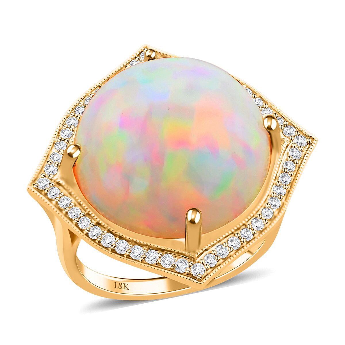 Certified & Appraised Iliana 18K Yellow Gold AAA Ethiopian Welo Opal and G-H SI White Diamond Ring (Size 10.0) 6 Grams 12.30 ctw image number 0