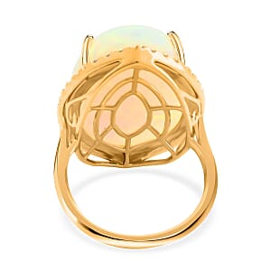 Certified & Appraised Iliana 18K Yellow Gold AAA Ethiopian Welo Opal and G-H SI White Diamond Ring (Size 10.0) 5.30 Grams 14.10 ctw