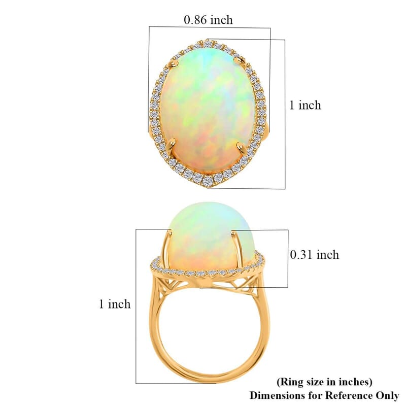 Certified & Appraised Iliana 18K Yellow Gold AAA Ethiopian Welo Opal and G-H SI White Diamond Ring (Size 10.0) 5.30 Grams 14.10 ctw