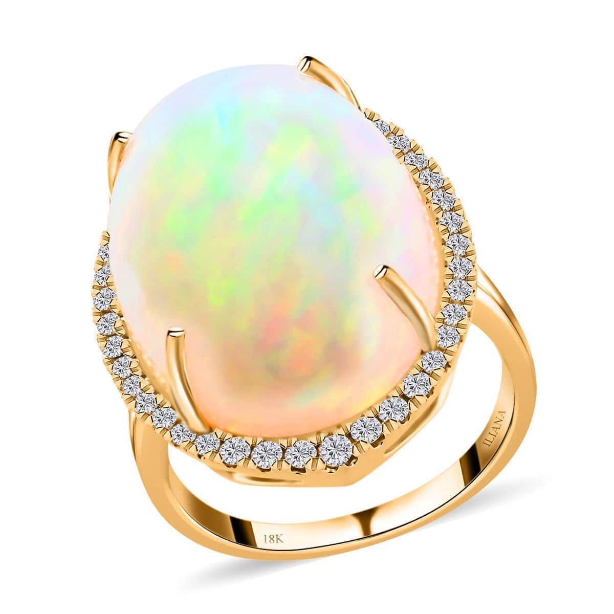 Certified & Appraised Iliana 18K Yellow Gold AAA Ethiopian Welo Opal and G-H SI White Diamond Ring (Size 6.0) 5.30 Grams 14.10 ctw image number 0